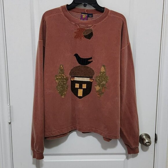 Avanti Tops - Vtg Flash Avanti Women's L Fall Themed Sweatshirt Acorns Orangy Brown